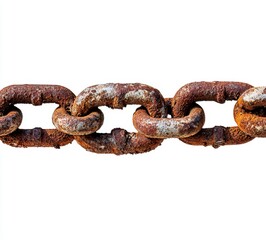 Obraz premium The close up image shows a rusty chain against a white background.