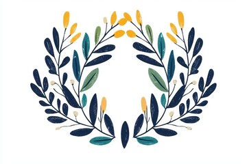 Fototapeta premium Colorful foliage wreath with leaves and flowers, white isolate background.