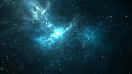 Mesmerizing blue nebula shines brightly in deep space, surrounded by sparkling stars, creating a captivating cosmic scene. Explore the wonders of the universe with this stunning image