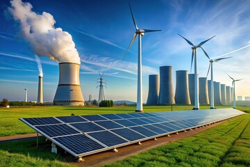 Renewable energy sources nuclear power plant with solar and wind energy