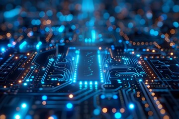 Fototapeta premium Vibrant Neon Circuit Abstract Technology Background with Digital Patterns and Futuristic Glowing Connections