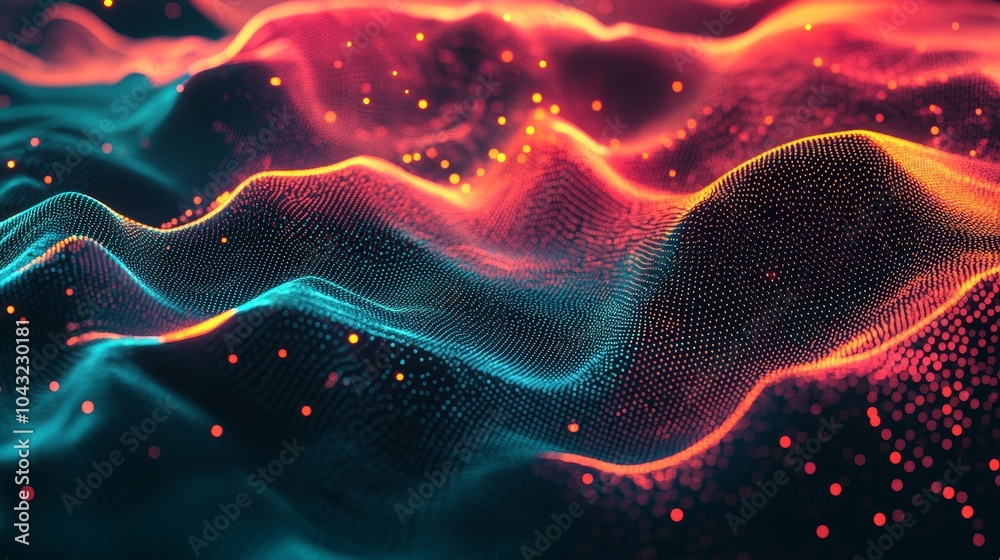 Poster illustration of data technology. abstract futuristic background with dots and lines connected in wav