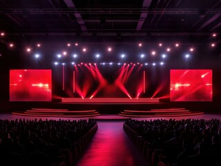 Dynamic conference platform featuring an engaging speaker addressing a captivated audience.