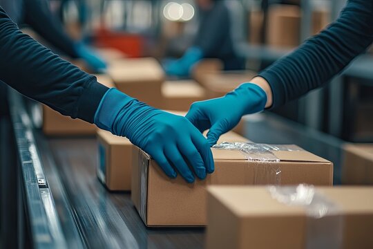 Efficiently preparing packages for seamless shipping. The hands of an online store meticulously pack and protect products, ensuring a smooth fulfillment process for satisfied customers, Generative AI