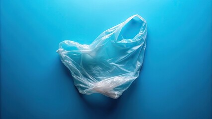 Fototapeta premium High angle view of a floating plastic bag on a blue background