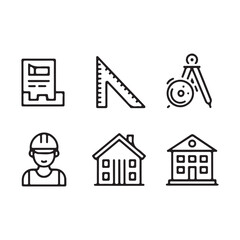 rchitectural Design Icons Set: Line Art Symbols for Construction, Blueprints, and Urban Planning