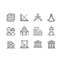 rchitectural Design Icons Set: Line Art Symbols for Construction, Blueprints, and Urban Planning