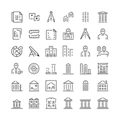 rchitectural Design Icons Set: Line Art Symbols for Construction, Blueprints, and Urban Planning