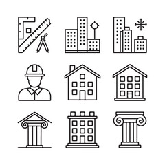 rchitectural Design Icons Set: Line Art Symbols for Construction, Blueprints, and Urban Planning