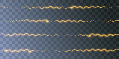 Beautiful light curved lines and sparks. Special golden light effect, wave lines. Magic horizontal waves light rays.