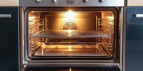 Obraz premium Open Oven with Baking Tray and Rack Ready for Cooking