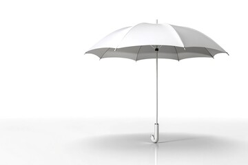 Obraz premium High angle view of a white powerpoint presentation with a yellow umbrella isolated on white background