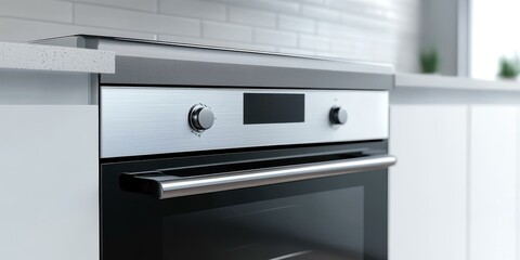 Fototapeta premium Modern Stainless Steel Oven in a White Kitchen