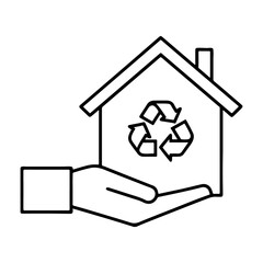 Obraz premium Hand holding recyle house silhouette vector icon
