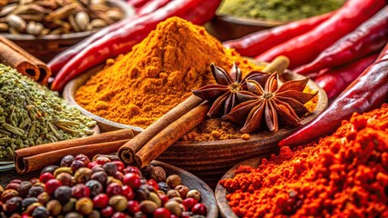 Fototapeta premium Representation of spices through textures, shapes, and colors
