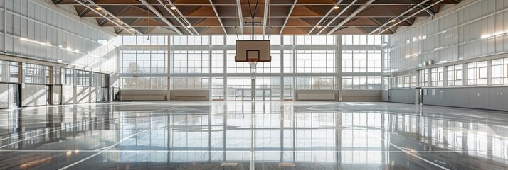 Modern Basketball Court with Large Windows and High Ceiling