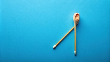High angle view of bamboo ear stick on blue background