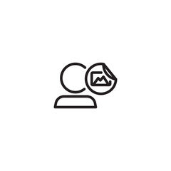 Profile icon. A minimalist icon representing a user profile with an image. The sticker with the picture frame indicates the addition or customization of a profile picture. Editable icon.