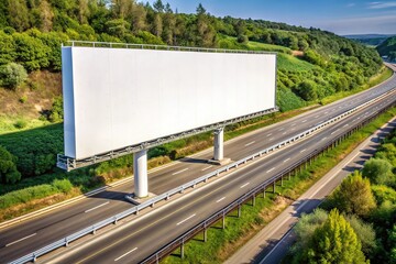 High angle view of blank white billboard with copy space along highway road