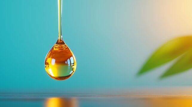 A drop of serum containing mandelic acid falling onto a smooth skin surface