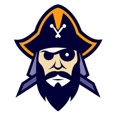 Pirate mascot logo, with eye patch and crossed swords