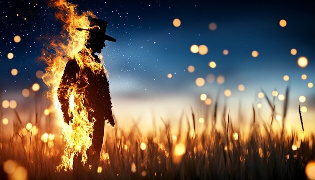Guy Fawkes Night Celebration with Bonfire and Effigy Burning