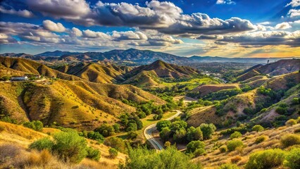 Fototapeta premium High angle view of Cheeseboro Canyon in Agoura Hills, California