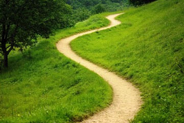 Obraz premium A winding path through lush green grass, inviting exploration and tranquility.