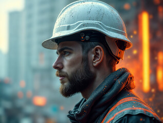 builder engineer in construction uniform and helmet on construction site background. generative ai