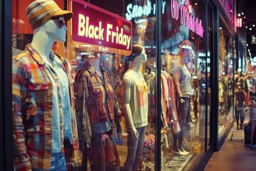 Naklejka premium Mall Window Displays: Store windows in a busy mall all decorated with 