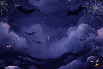 minimalist halloween design, modern halloween banner design with sleek, minimalist style featuring dark purple background, silver highlights, and abstract patterns