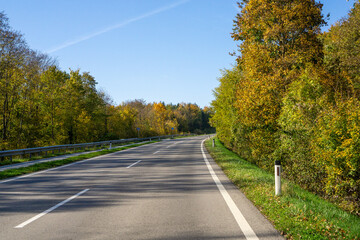 Fototapeta premium Open country road or minor highway in Lower Austria (named Landstrasse or Bundesstrasse) in autumn