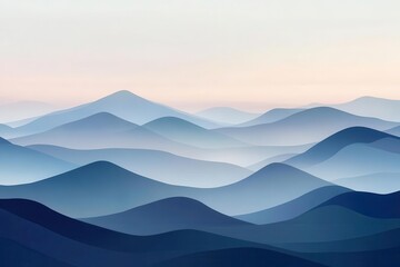 Abstract mountains with geometric lines and soft fog, spacious sky for text, modern natural design