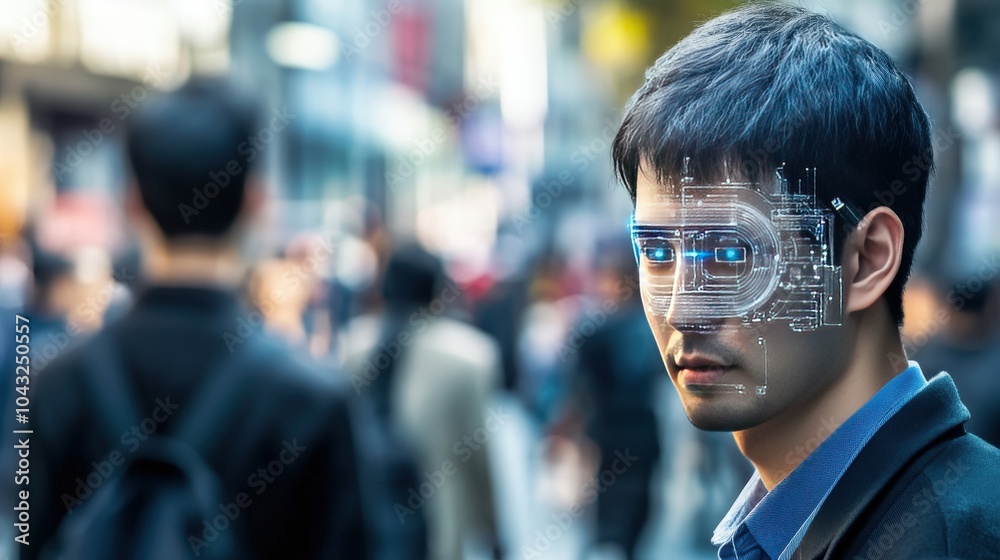 Aufkleber a high-tech facial recognition system using ai to scan facial features and compare them with extensi