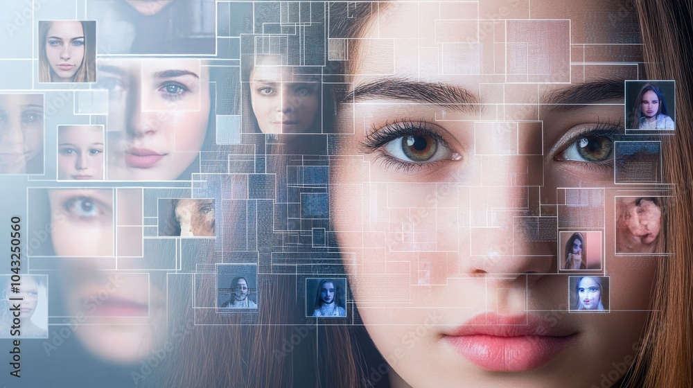 Aufkleber a high-tech facial recognition system using ai to scan facial features and compare them with extensi