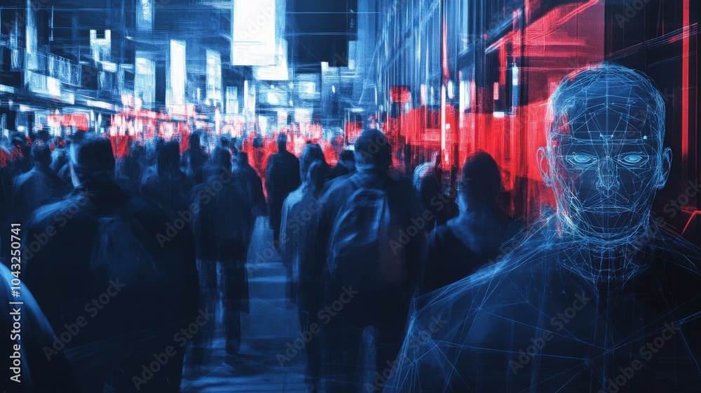 Aufkleber a high-tech facial recognition system utilizing ai algorithms to scan faces in crowds, providing ins