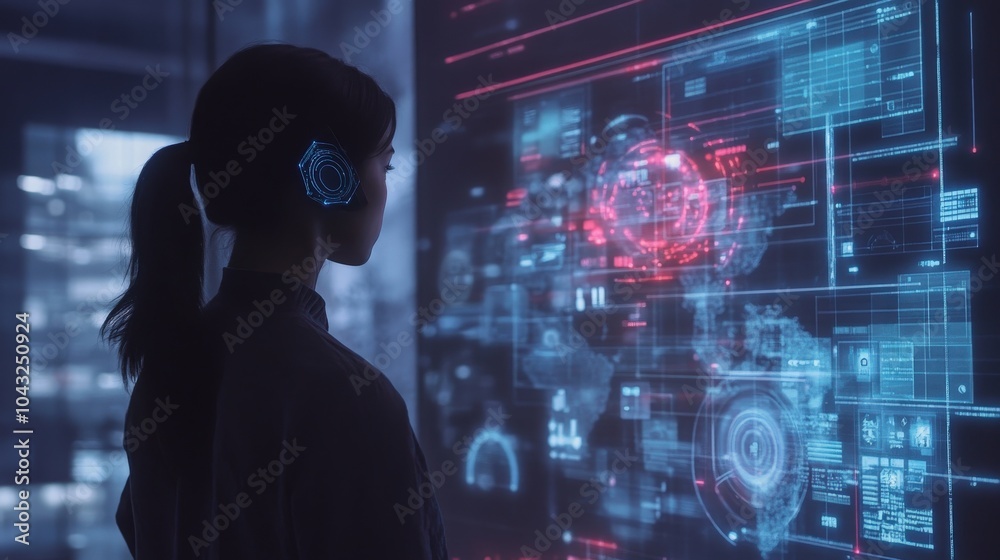 Poster a high-tech future of internet communication where users engage through holograms and real-time data