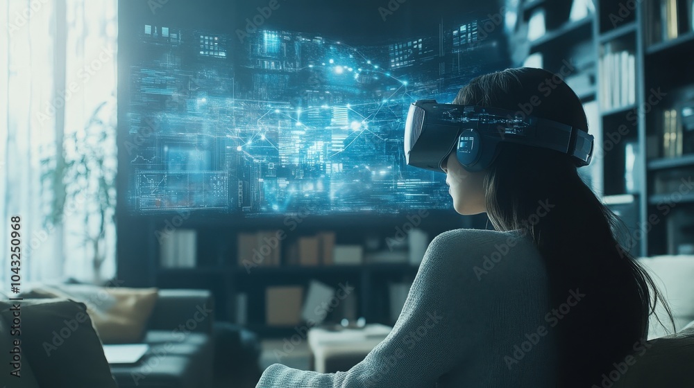Poster a high-tech future of internet communication where users engage through holograms and real-time data