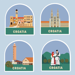 set of Croatia postcards. Sights, architecture, national costumes of Croatia. ready-made cards