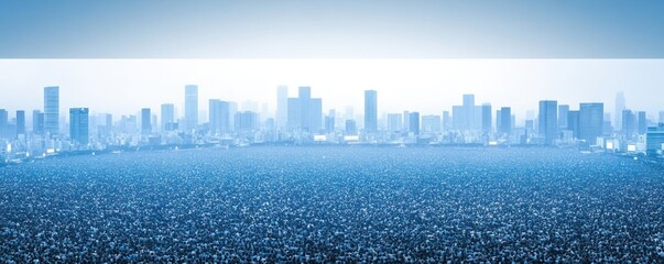 Obraz premium A vast urban skyline above a sea of people, creating a striking visual contrast.