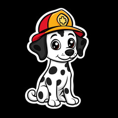 Dalmatian Dog Sitting With A Firemans Hat 2D Cartoon Stock Photo
