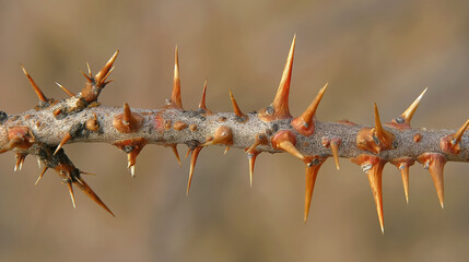 Close-up of thorny branch with sharp spikes