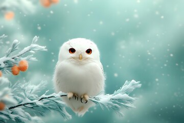Captivating silhouette of a majestic snowy owl against the backdrop of a snow kissed evergreen forest its regal presence cradled by the tranquil branches