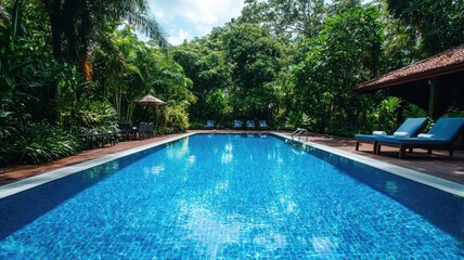 Exclusive luxurious swimming pool with sparkling water, offering a refreshing ambiance for relaxation and leisure.