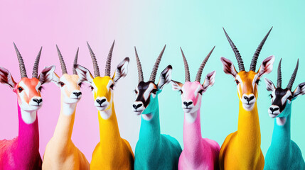 Colorful antelope herd with vibrant anthropomorphic expressions