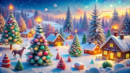 Cute Christmas Patterns in a Cozy Winter Landscape Photography Scene