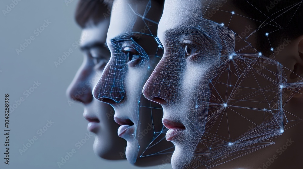 Poster ai-powered facial recognition system that scans and analyzes multiple facial features, using real-ti