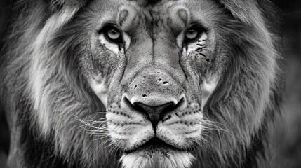 Fototapeta premium A dramatic close-up of a lion's face, showcasing its majestic features and fierce gaze in the wild.