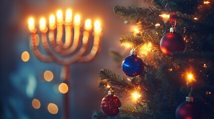 Festive spirit celebrating christmas and hanukkah together