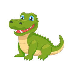 Fototapeta premium Cute cartoon Crocodile, wild animal baby alligator, wild nature little crocodile.